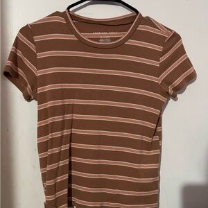 American Eagle Outfitters Brown and White Striped Tee
